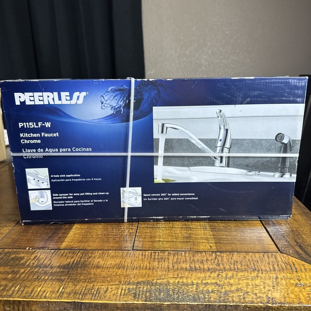 BNIB Peerless P115LF-W Standard Kitchen Faucet Single-Handle Side Sprayer Chrome